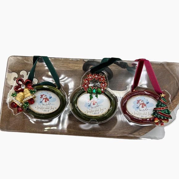 Jingles and Joy Set of 3 Christmas Picture Frame Ornaments Tree Bells Wreath - Picture 9 of 9